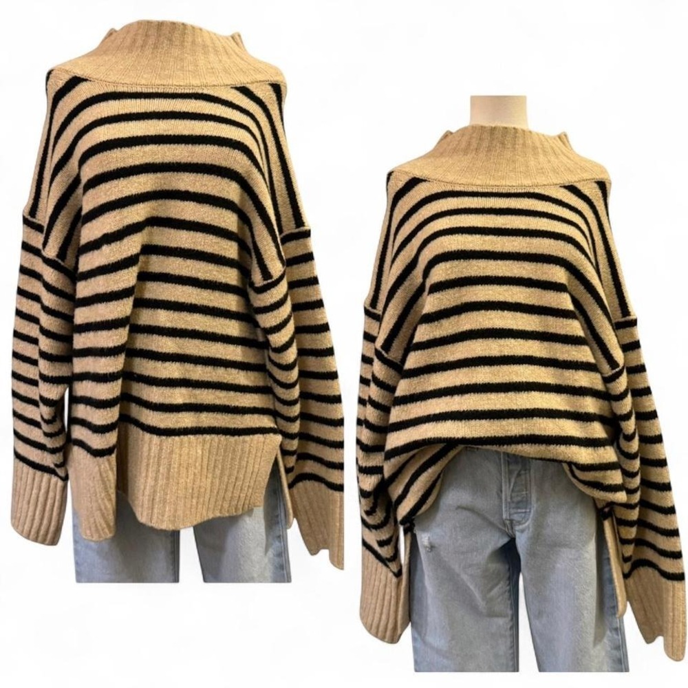 Cream and Black Sz M Oversized Cozy Neutral Sweater
